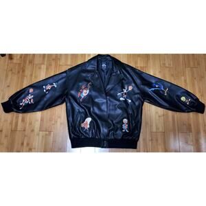 Forever 21 Space Jam A New Legacy Mens Small Leather Moto Jacket Coat Black Snap